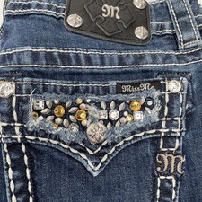 Miss Me Jeans Womens 30 Dark Wash Boyfriend Capri Embellished Rhinestone JB5982P
