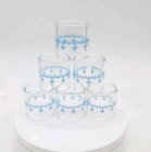 7pc Set Vintage  Corelle Pyrex Glass Napkin Rings Blue Garland  Snowflake