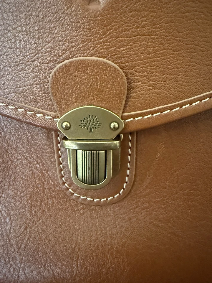 Maletín de cuero Mulberry bolso de documentos marrón tartán con correa nuevo de stock Foto 4 de 4