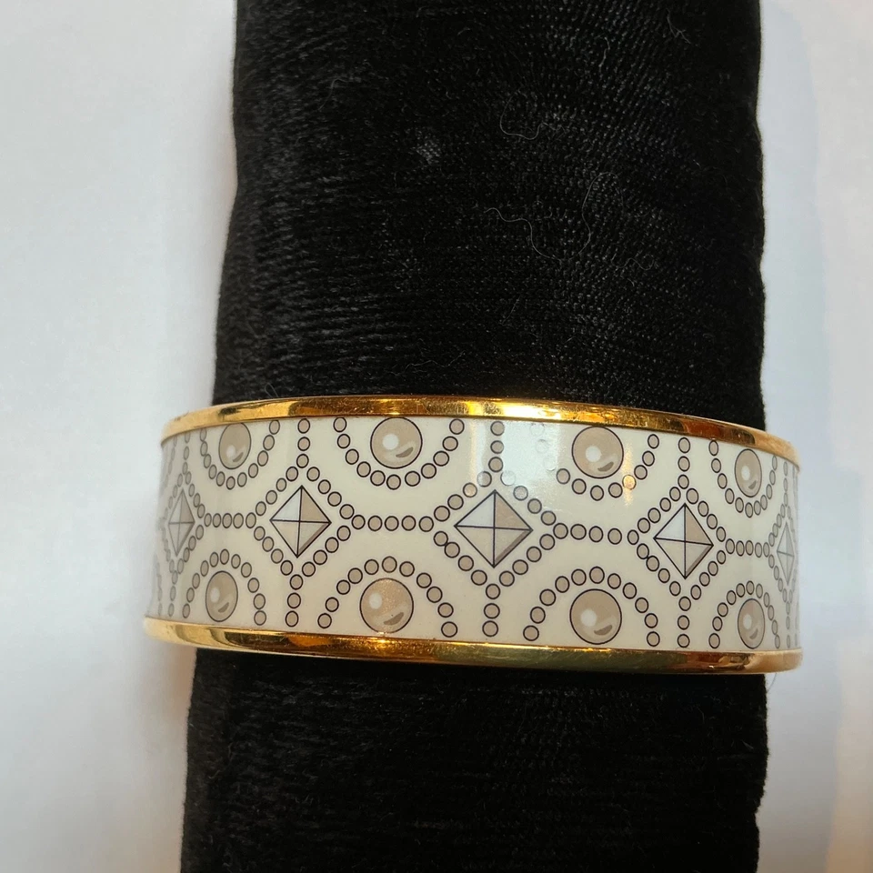 Pulseira HERMES esmalte PM 65 pulseira larga aro dourado COLLIERS DE CHIENS marfim, vermelha - Imagem 3 de 4