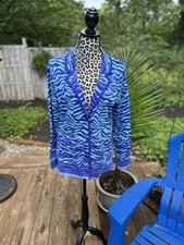 Isaac Mizrahi Live Women's Long Sleeve Blazer Jacket Sweater Blue Button Sz L