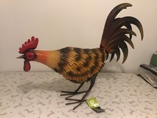 Orange  Metal Garden Sculpture Lifelike Farmyard Cockerel Decor New With Tag