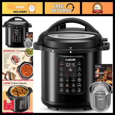 #ad CARORI 12 in 1 Electric Pressure Cooker 8 Qt Stainless Steel Black $129.99