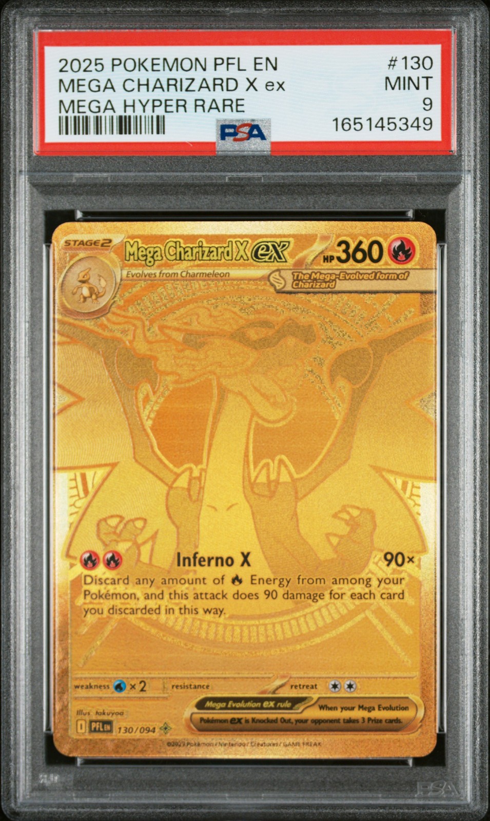 2025 POKEMON PFL EN-PHANTASMAL FLAMES MEGA HYPER RARE MEGA CHARIZARD X EX PSA 9