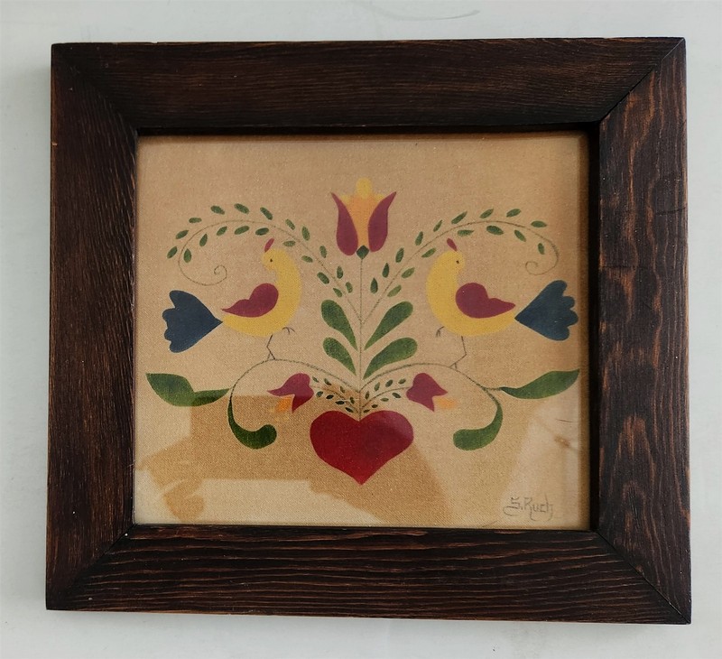 vintage THEOREM FOLK ART lancaster pa TULIP BIRDS signed SUZANNE RUCH pa dutch