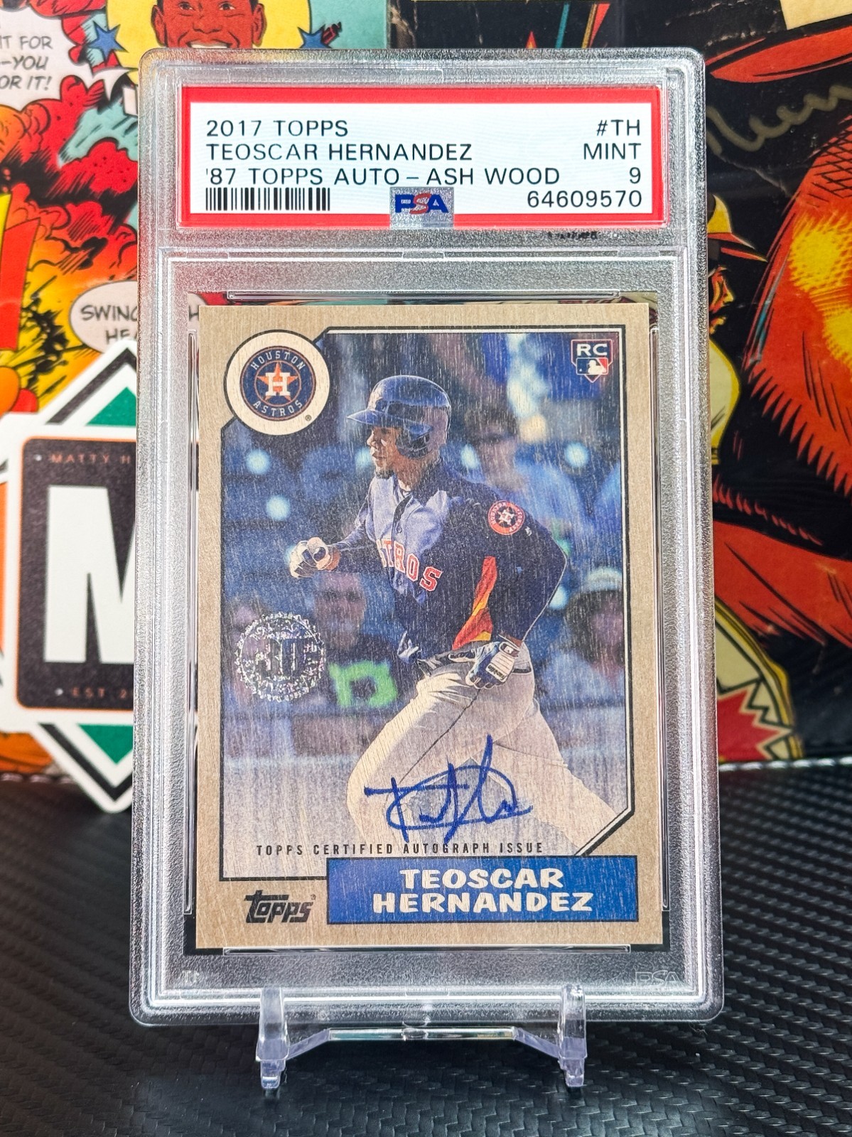 Teoscar Hernandez 2017 Topps 1987 Rookie Ash Wood Auto /10 PSA 9 RC Dodgers view 1