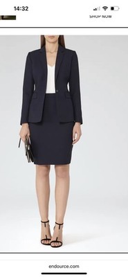 Reiss Navy Blue Faulkner Tailored Fitted Lined Wool Blend Pencil