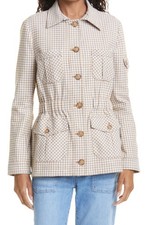 Veronica Beard Check Camp Jacket, Size 12 in White Multi