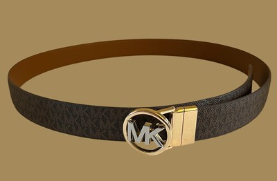 Michael Kors LEATHER Reversible Brown MK Logo 2 Color Buckle 