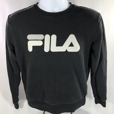 FILA Long Sleeve Sweater Sweatshirt Black White Logo Front Size Small Crew Neck