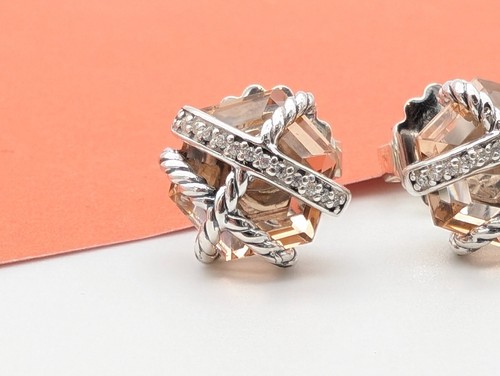 DAVID YURMAN Sterling Silver Cable Wrap Stud Earrings with Morganite & Diamonds - Picture 2 of 6