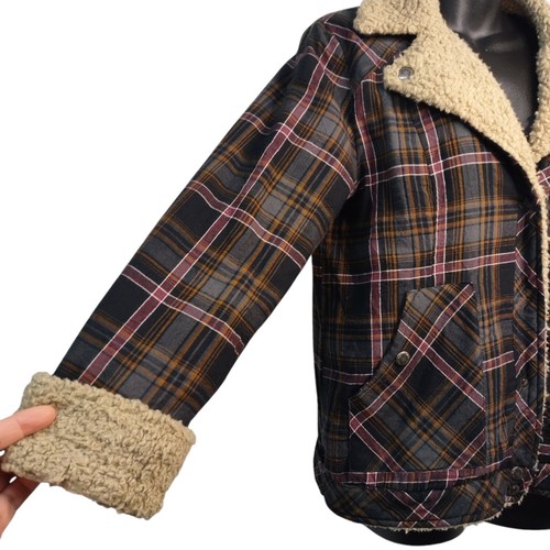 Ruff Hewn Jacket Coat Women's Plaid Sherpa Lined Jacket Size M - Picture 6 of 9