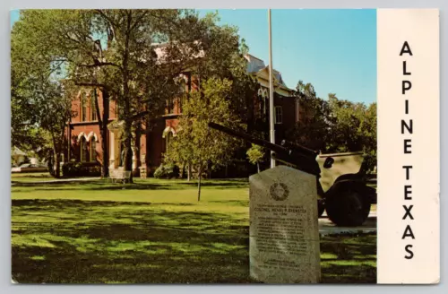 Alpine TX Brewster County Victorian Styled Courthouse Postcard WWII Memorial