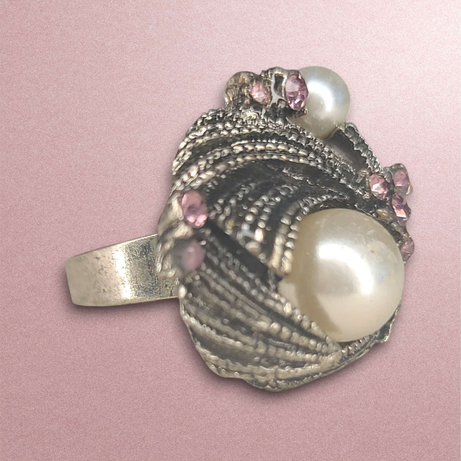 Large Statement Adjustable Ring Silver Tone Metal… - image 10