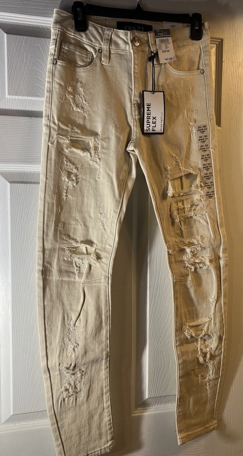 Jeans homme Rue21 26 x 20 denim arc maigre suprême flex beige neuf avec étiquettes