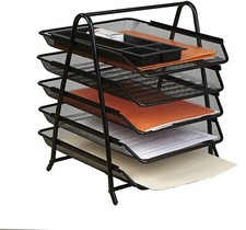 Desk Organizer with 5 Sliding Trays for Letters, Documents, Mail, Files, Paper