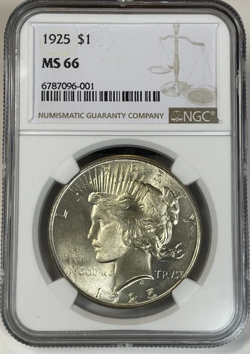 1925 $1 NGC MS 66 Peace Silver Dollar - Super Gemmy!  Luster!