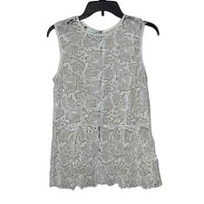 Cabi Women's Tank Top Peplum Needle Lace Floral Sheer Sleeveless White Medium