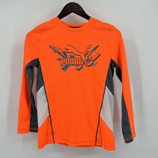PUMA Youth Pullover Tee T-Shirt M Medium 10-12 Orange Gray Long Sleeve