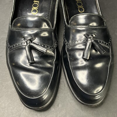 VITO RUFOLO Black Leather Dress Shoes Loafers Tassels Slip  display picture 3