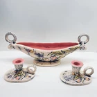 Vtg 1955 Hull Art Pottery BLOSSOM FLITE Console Bowl Set Finger Loop Repaired