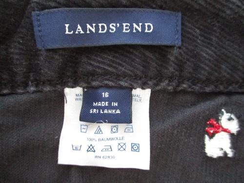 Lands' End black cotton corduroy pants Scottie terrier dog flare leg Girls 16 - Picture 4 of 4
