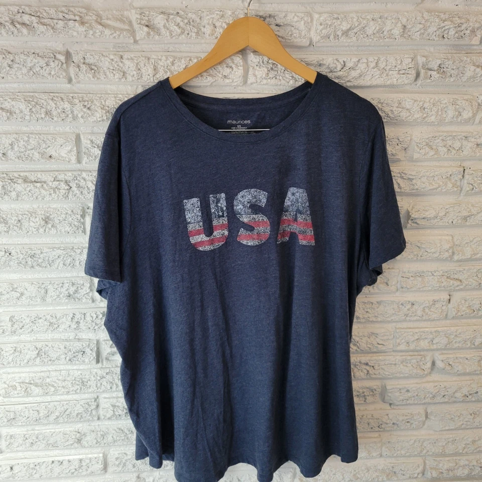 Fourth of July Maurices Womens Top 2X 3X Plus Tee Patriotic USA Gray Poly Blend - Image 3 of 4