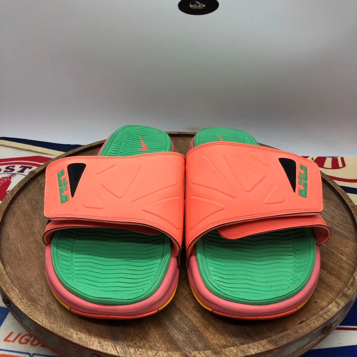 Nike Air Max LeBron 2 Slide Elite Sandals Slip On Orange Green