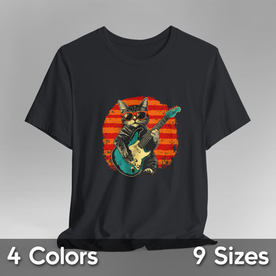 Vintage Rockstar Cat Unisex T-Shirt Cool Retro Cat Shirt Jersey Short Sleeve Tee
