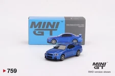 Mini GT 1:64 Nissan Skyline GT-R (R34) V-Spec Bayside Blue MGT00759 Diecast Car 