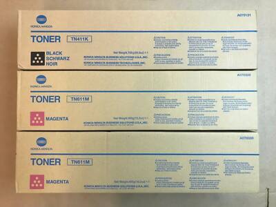 3pk Genuine Konica TN411K TN611M Black & Magenta Toner for Bizhub C451