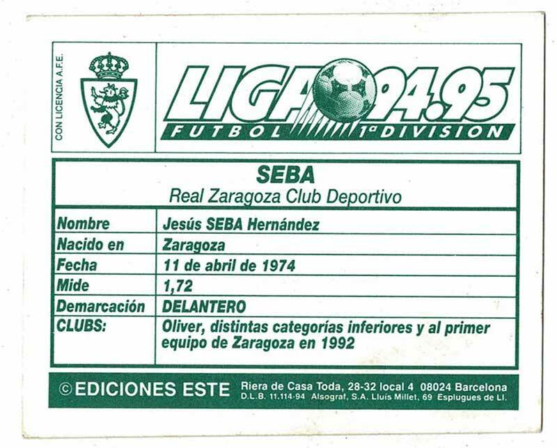 Chrome Ediciones Este Liga 94-95. Real Zaragoza. Seba. Iron | eBay