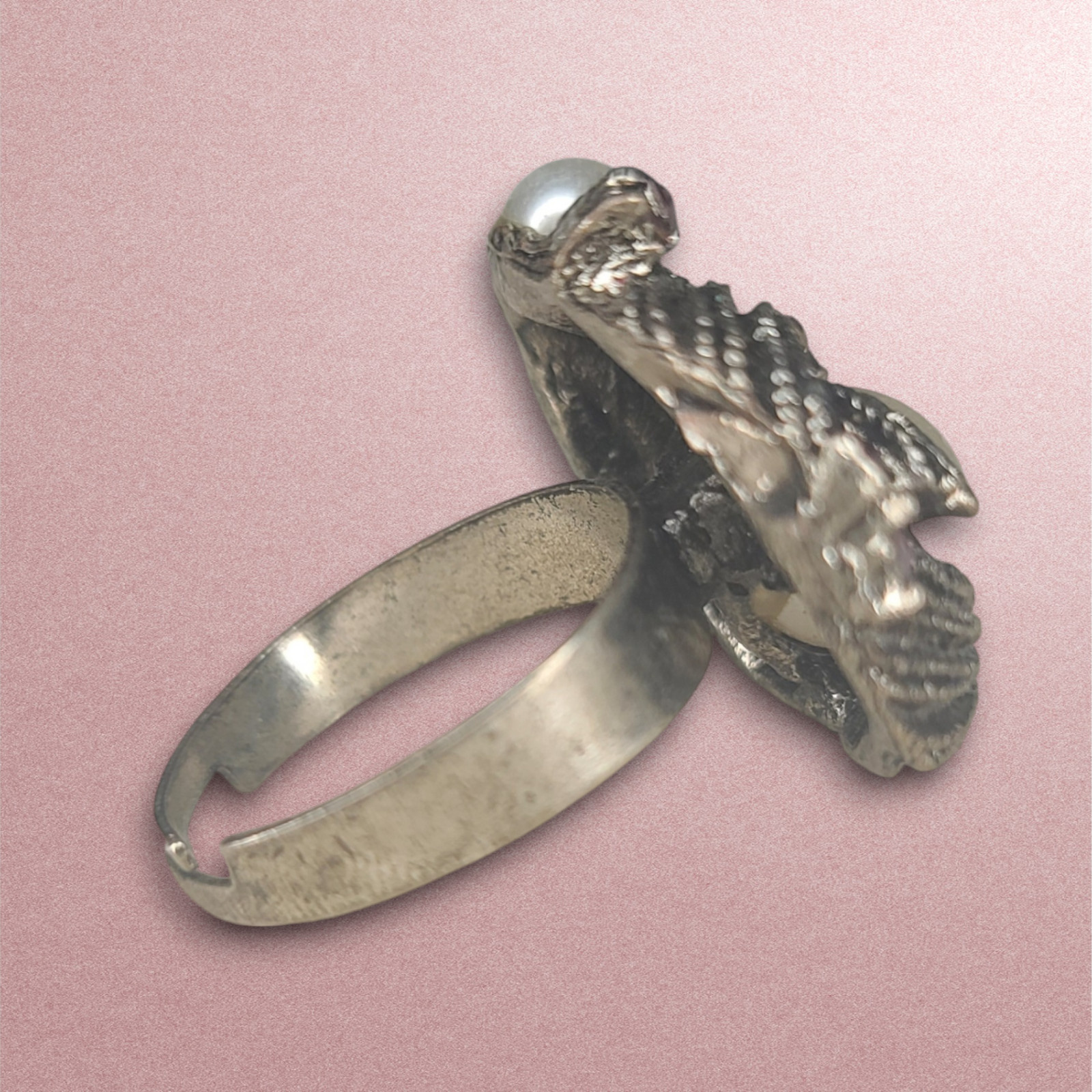 Large Statement Adjustable Ring Silver Tone Metal… - image 9