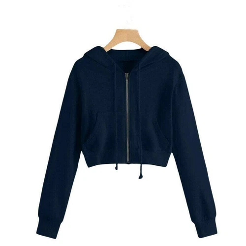 Women Hoodies Long Sleeve Zip Crop Tops Casual Basic Hooded Sweatshirt Jackets - Bild 14 von 19