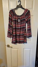 WOMENS MULTICOLOR WIN WIN BELL SLEEVE TUNIC L/XL