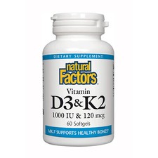 Natural Factors Vitamin D3 & K2 1000 IU&120mc...