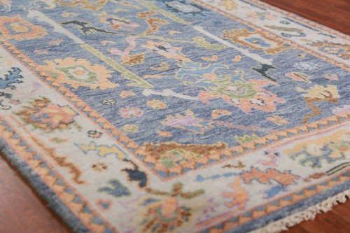 Traditional Oushak Indian Accent Rug Hand-Knotted Blue 4x6 ft - Picture 6 of 19