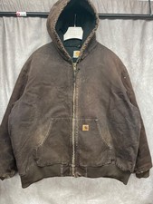 VINTAGE CARHARTT J130 BRN BROWN QUILTED FLANNEL LINED ACTIVE JACKET 3XL FADED