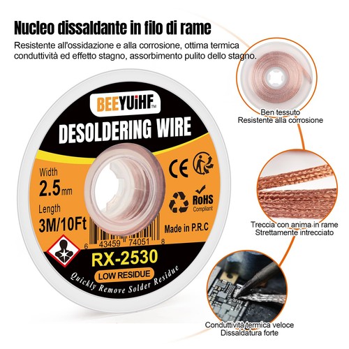 BEEYUIHF Treccia di dissaldatura 2.5 mm Filo dissaldante Stoppino per dissaldare - Foto 2 di 7