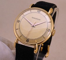 VINTAGE JAEGER-LECOULTRE TEAR-DROP LUGS BIG 35.5MM SIZE 18K GOLD FROM 1950s RARE