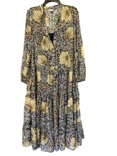 H&M William Morris & Co Boho Pimpernel Button Down Tiered Shirt Dress Lined 4