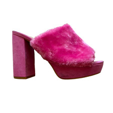 Y2k Pink Fluffy Mules Women UK 5 Retro Faux Fur Shoes Cool Mom Cute Coquette