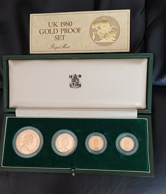 Mint 1980 Proof Gold 22 ct Sovereign 4 Coin Set in green filz lined box with COA