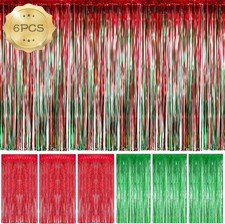 6 Pack Foil Fringe Curtains - Christmas Party Decoration, Red  Green Metalli...