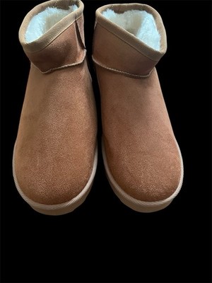 Esmara Brown Faux Suede Ankle Winter Boots Faux Fur Lined Pull On Size 9.5