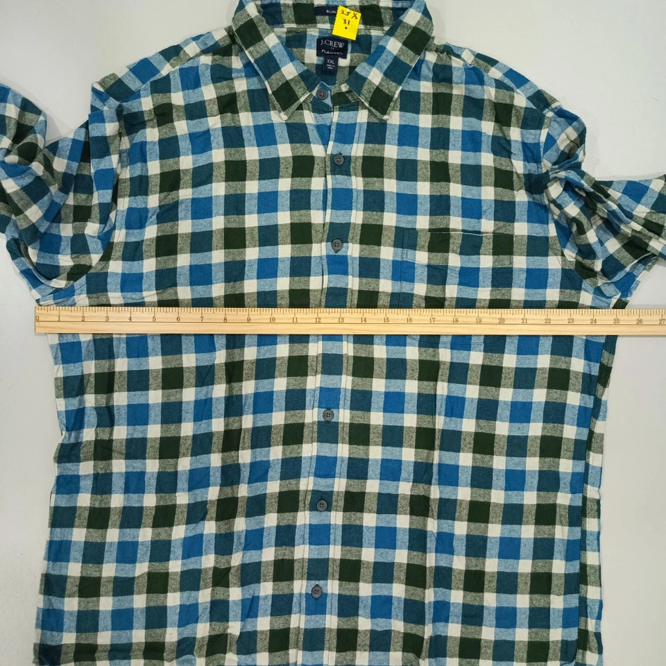 J CREW Plaid Shirt Men Button Up Shirt Long Sleeve Flannel Blue Green Size 2XL - Image 3 of 4