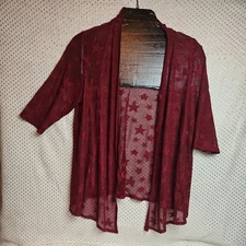 Woman's 2x Cardega Wine Color Fishnet With Stars By Catherine's