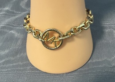 Vintage Michael Kors Bracelet Polished Gold Tone Chain Link Circle Logo Charm