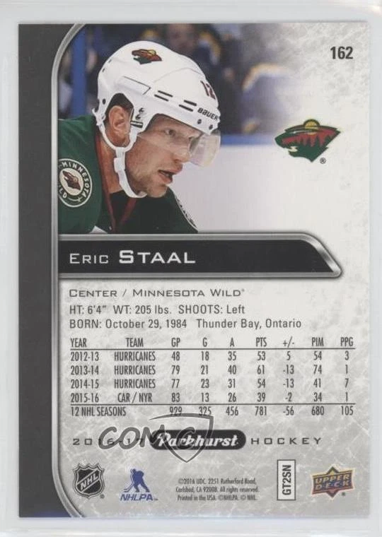 2016-17 Upper Deck Parkhurst Black Eric Staal #162 - Image 2 of 2