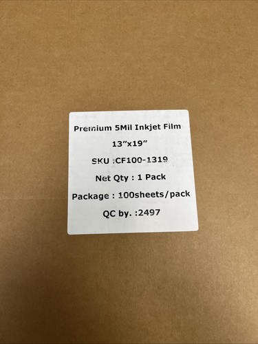 New Lot of 100 13″X 19″ Premium 5Mil Inkjet Clear Film Sheets CF100-1319 - Picture 2 of 2